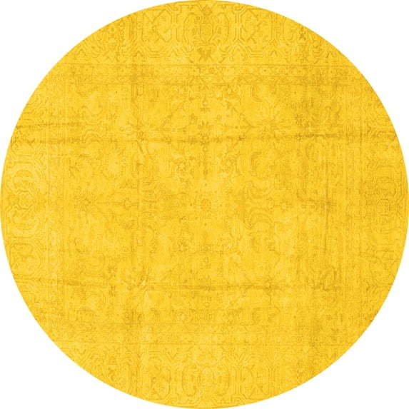 Ahgly Company Indoor Round Oriental Yellow Traditional Area Rugs, 3' Round