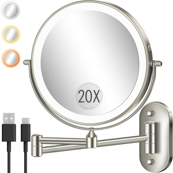 Espejo de maquillaje de pared VPU de 8 pulgadas, 20 x 1 luz LED
