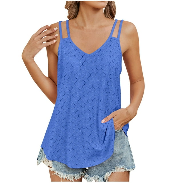 Yuyuzo Débardeurs ZyeKqe pour Femmes Camisole Sans Manches à Illets Bretelles Spaghetti Col Rond Cami Été Plage Chemises Fluides