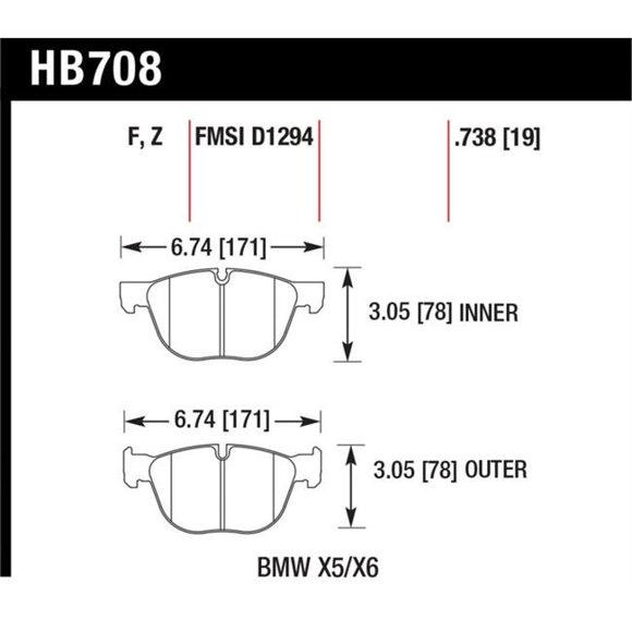 Plaquettes de Frein avant en Céramique Hawk Performance HB708Z.738 pour 07-08 BMW X5 3.0si-4.8i & 09-13 X5 Xdrive & 08-13 X6 Xdrive