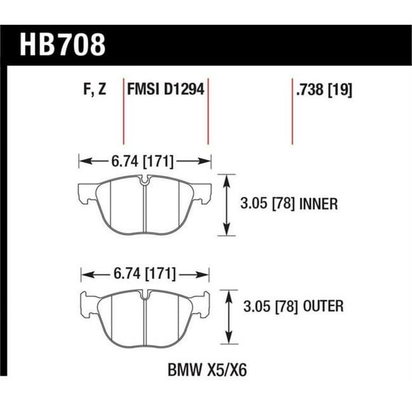 Plaquettes de Frein avant en Céramique Hawk Performance HB708Z.738 pour 07-08 BMW X5 3.0si-4.8i & 09-13 X5 Xdrive & 08-13 X6 Xdrive