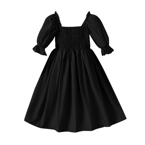 Bmisegm Toddler Dresses Girls Chiffon Ruffle Square Neck Short Sleeve Solid A Line Girls Summer Dress