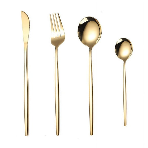 XmhyTop Juego de cubiertos, 16 piezas de cuchillos, cucharas y tenedores de acero inoxidable para el hogar, la cocina y el restaurante, pulido espejo, apto para lavavajillas (dorado)