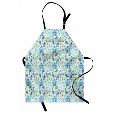 Baby Apron Newborn Sleep Crescent Moon Pacifier Nursery Star Polka Dots Image, Unisex Kitchen Bib Apron with Adjustable Neck for Cooking Baking Gardening, Pale and Violet Blue Yellow, by Ambesonne
