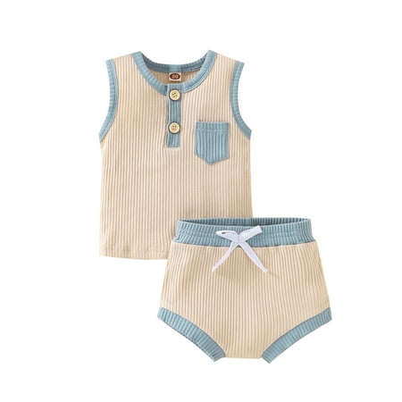 

MERSARIPHY Infant Baby Boys Girls Suit Sleeveless Pocket Patchwork Tops+Bandage Triangle Shorts
