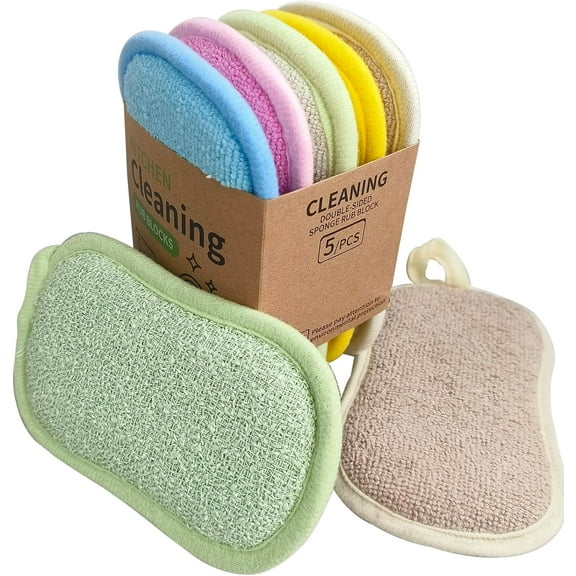 Kitchen Cleaning Supplies-Multi Kitchen Sponge,Dish Sponge,Double Sided Cleaning,Ultra fine Fiber Wiping Stainless Steel Wire to Remove Stubborn Stains,Durable 5-Pack