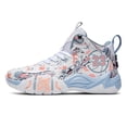 thumbnail image 2 of Novetra Men's high top graffiti fashion leather round toe strap cushioning lightweight and comfortable casual basketball shoes Running Shoes - WHITE_5, 2 of 7