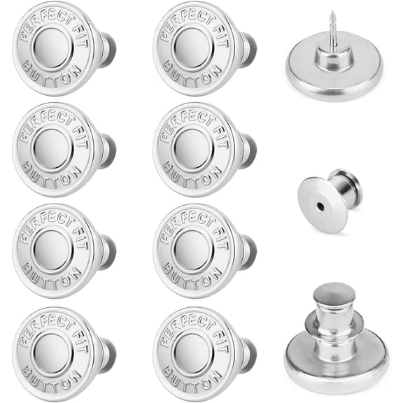 Jean Button Pins for Loose Jeans, 8 Sets of 17mm Pants Button Pins for Loose Jeans,Buttons for Clothes,Adjustable Button for Jeans, Metal Buckle Fasteners ( 8 count)