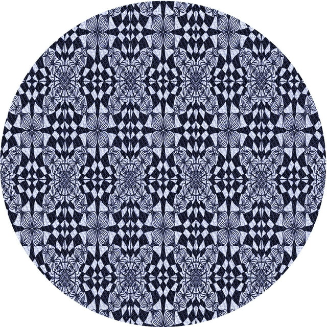 Ahgly Tapis Rond Lavable en Machine Intérieur Transitionnel Bleu Nuit, 5 Pieds Rond