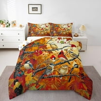 YST Happy Fall Autumn Bedding, Thanksgiving Autumn Maple Tree Birds Bedding Comforters & Sets for Kids Fall Cardinal Bird Comforter Set, Watercolor Print Bed Set Queen with 2 Pillowcases