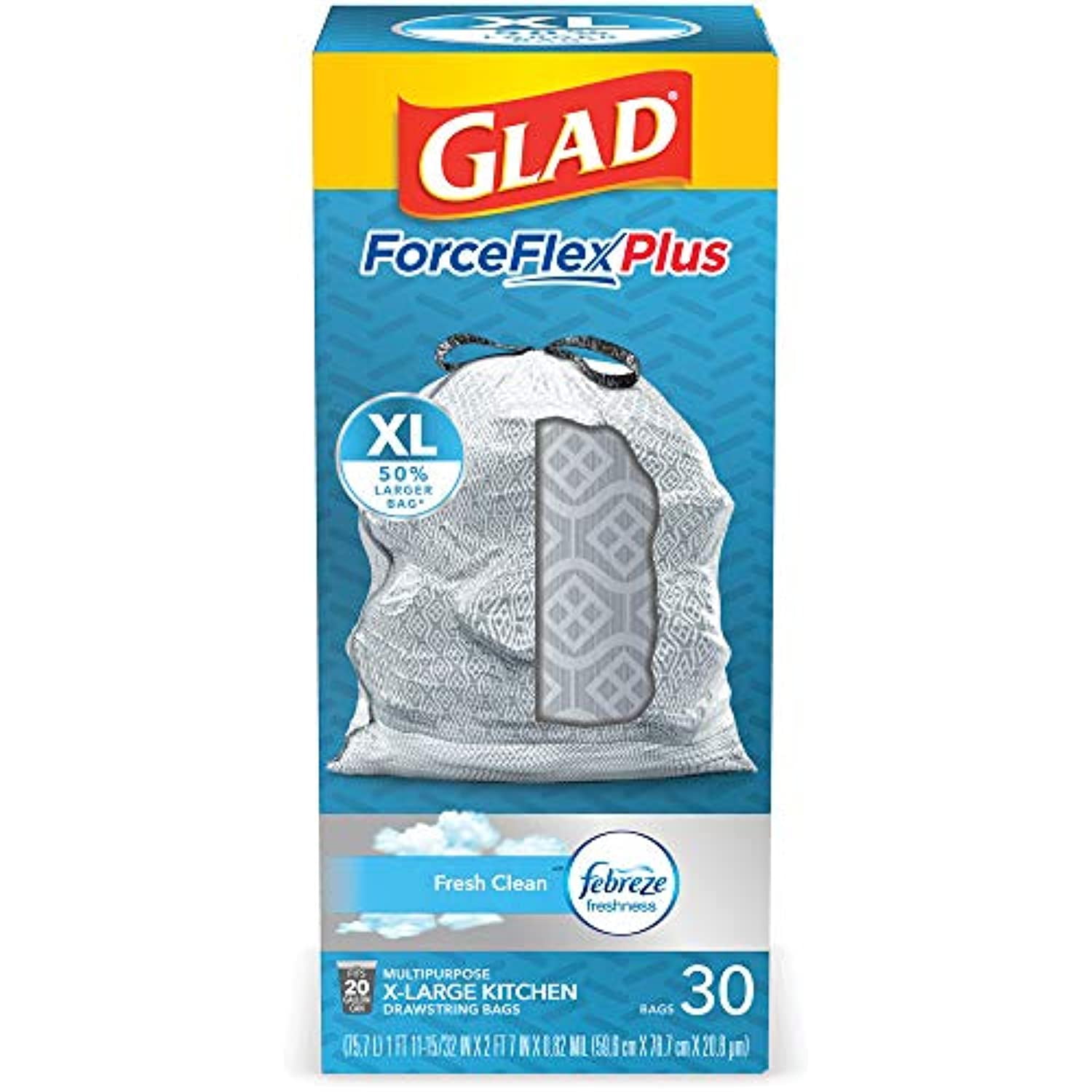 Glad ForceFlex Kitchen Pro Drawstring Trash Bags - Fresh Clean - 20 Gallon - 80