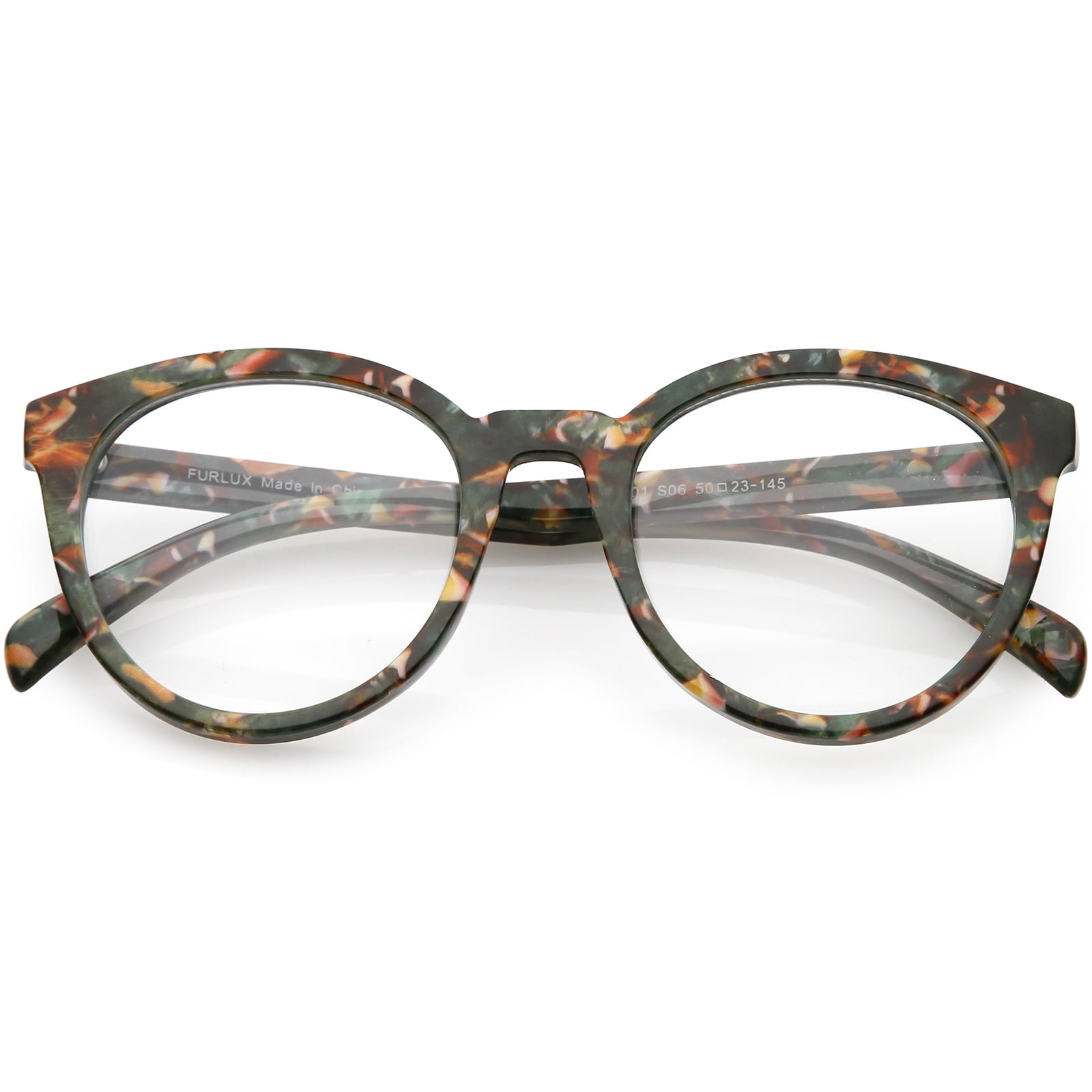 sunglassLA Women's Marble Printed Round Eyeglasses Horn Rimmed Clear