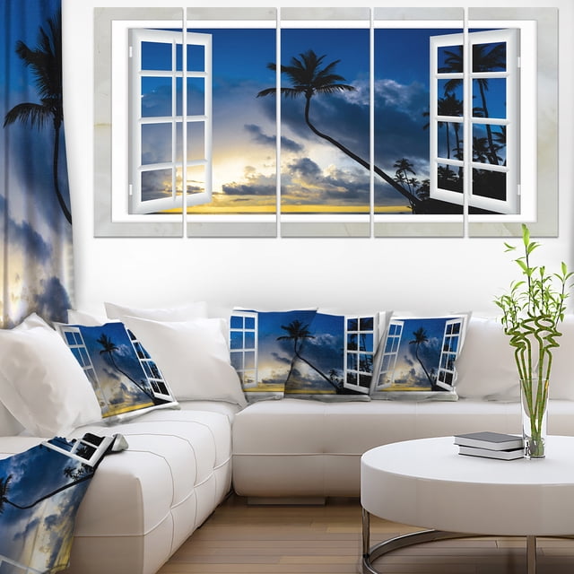 Fenêtre vers Plage avec Cocotiers - Impression sur Toile Paysage