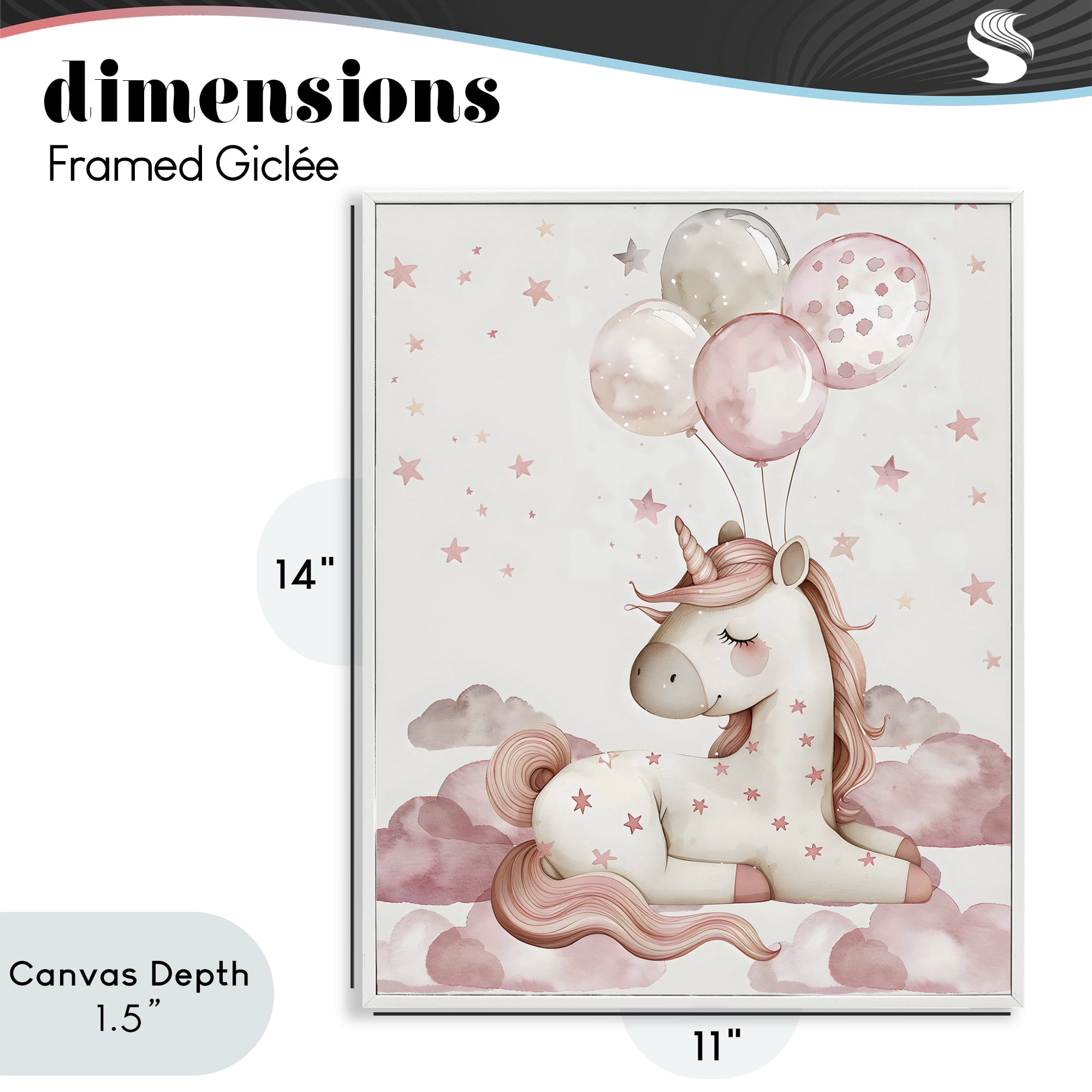 Stupell Industries Pink Unicorn with Balloons White Framed Giclee Art, design by LSR Design Studio