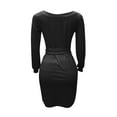 thumbnail image 4 of Women's Pullover Knit Dress Round Neck Long Sleeve Fall Winter Dresses Solid Tie Waist Casual Bodycon Mini Dress, 4 of 5