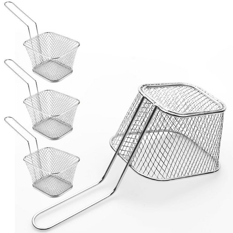 Square Silver Stainless Steel Small Fryer Basket - 5 x 4 x 3 1/4 - 1  count box 