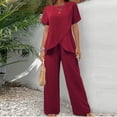 thumbnail image 2 of yillto Women's 2 Piece Sets Casual Summer Short Sleeve Crewneck Tops and Wide Leg Palazzo Pants Trousres, 2 of 5