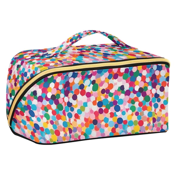 FORMRS Makeup Bag Travel Cosmetic Organizer for Women Fold Flat Zipper Pouch with Handle, Blue Colorful Circles