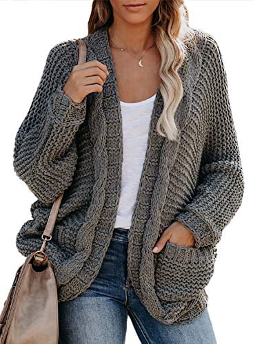 PrinStory Womens Chunky Open Front Sweaters Long Sleeve Soft Knit Cardigan Outwear Coat 