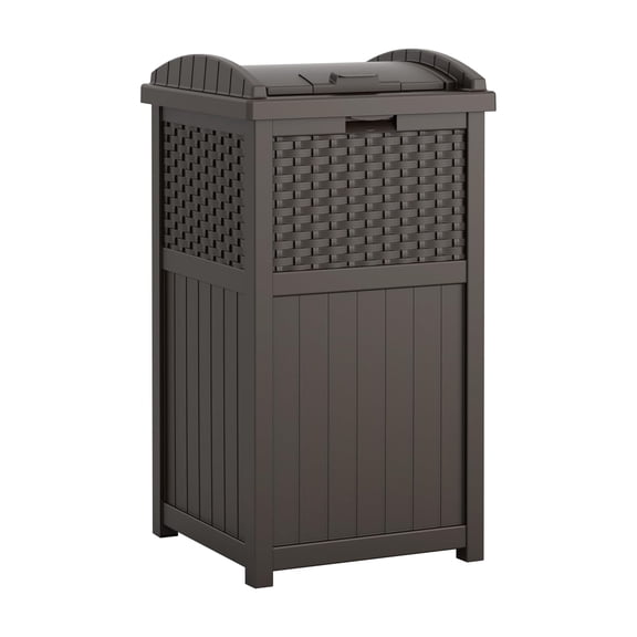 33 Gallon Commercial Outdoor Trashcan Hideaway with Lid for 30 to 33 Gallon Trash Bags for Garage, Backyard, or Garden, Brown