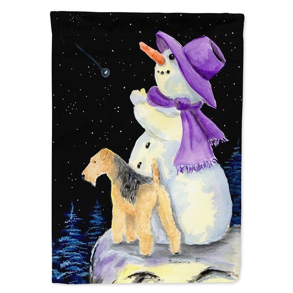 Snowman with Lakeland Terrier Flag Canvas House Size