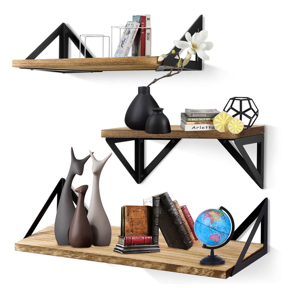 Wall Mounted Floating Shelves Wall Shelf 3Tier Rustic Wood Wall Decor