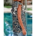 thumbnail image 6 of FreshPretty Womens Tops Dressy Casual Spring Summer Shirts Boho Floral V Neck Ruffle Cap Sleeve Business Work Blouses, 6 of 9
