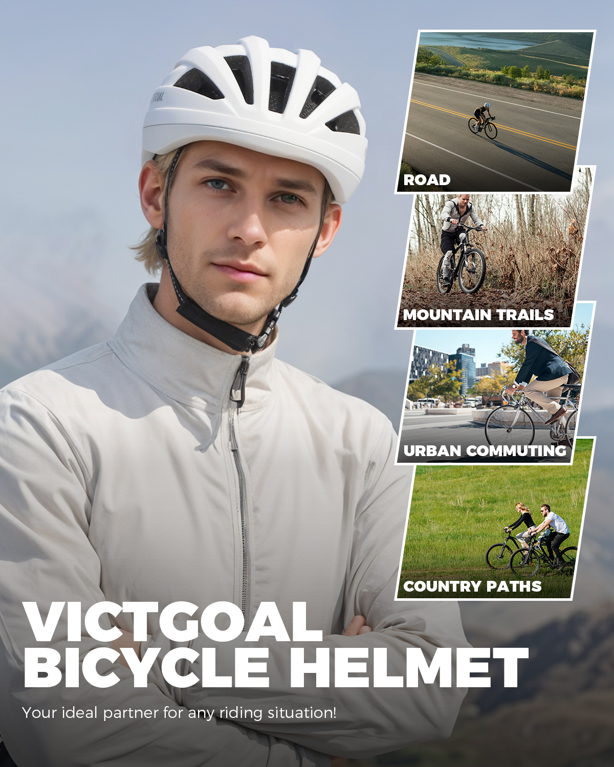 VICTGOAL Road Bike Helmet Adults Men Women Lightweight Adjustable Fit Breathable Bicycle Helmets for MTB Cycling Ebike Scooter