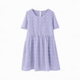 thumbnail image 2 of NIEWTR Robe d'Été Unie pour Filles Manches Bouffantes Taille Ajustée Robe Trapèze (Violet, 5-6 Ans), 2 of 4