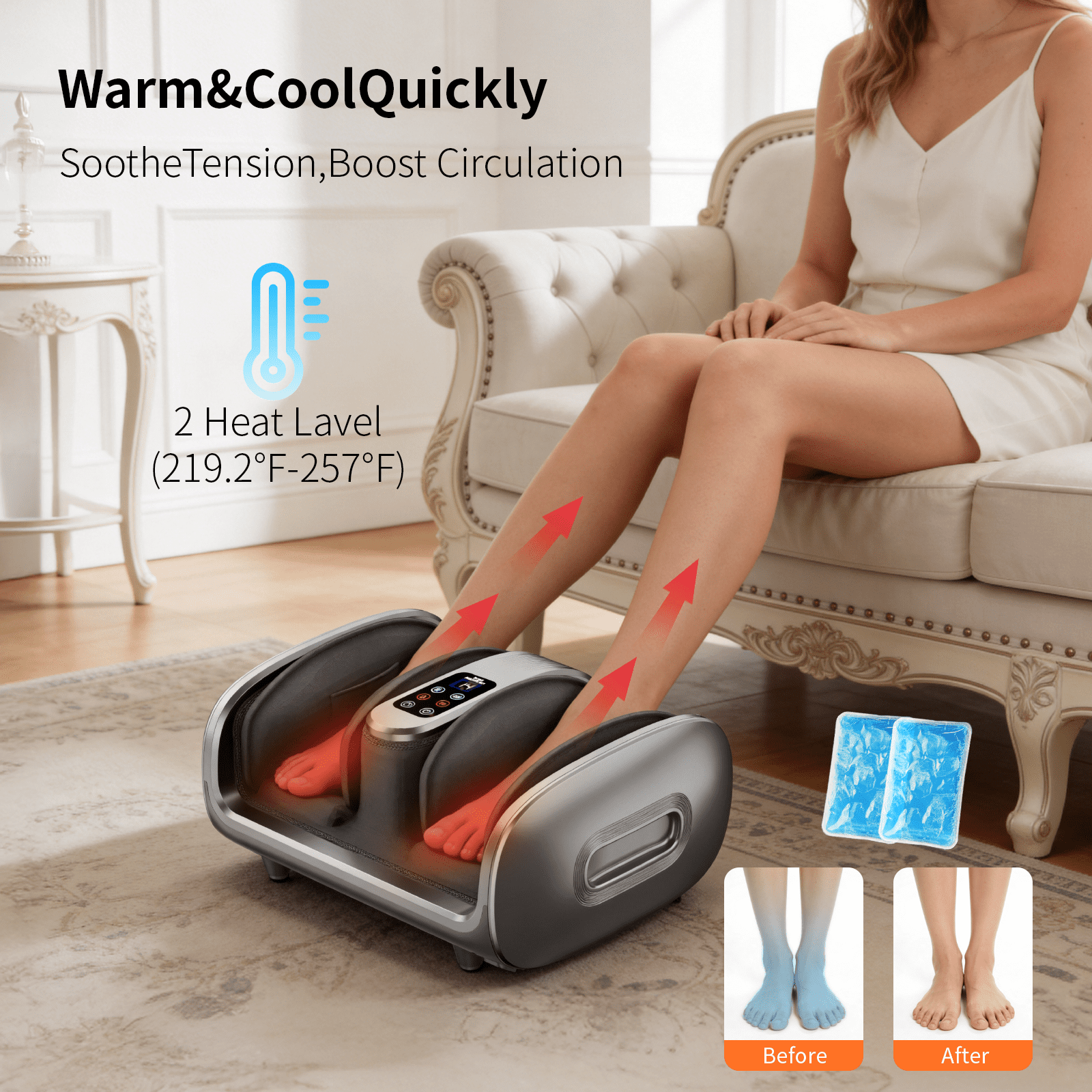 Foot Massager with Heat, Shiatsu Foot Massager Machine with Compression, Deep Kneading Calf for Feet and Ankle, Men, Women, Home and Office