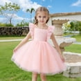 thumbnail image 2 of MEZZALL Dresses Elegant Girls Sleeve Dress Birthday Celebration Fancy Party Gown Toddlers Little Girls Tasteful Satin Overlay With Skirt Adorable Kids Crew Neck Solid Color Child Sundress, 2 of 9