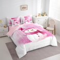 thumbnail image 3 of Manfei Watercolor Snowman Bedding Comforter Set 7-Piece for KIds, Winter Snow Queen Bedding Sets, Kawaii Pink White Queen Sheet Sets, Luxury Bedroom Decor, 3 of 8