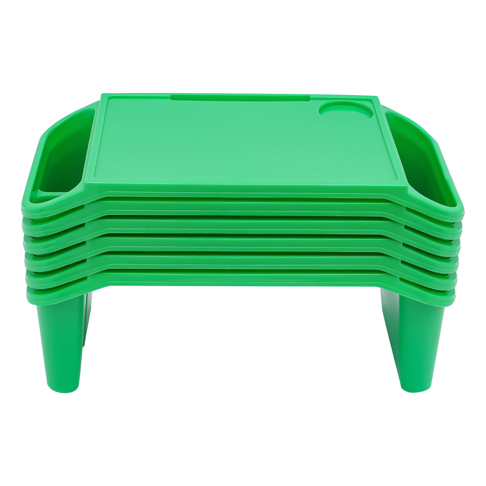 6 Pcs Green Color Kids Lap Desk Tray, Rectangle Shape Plastic Breakfast Laptop Trays with Side Pockets, Portable Lap Bed Table