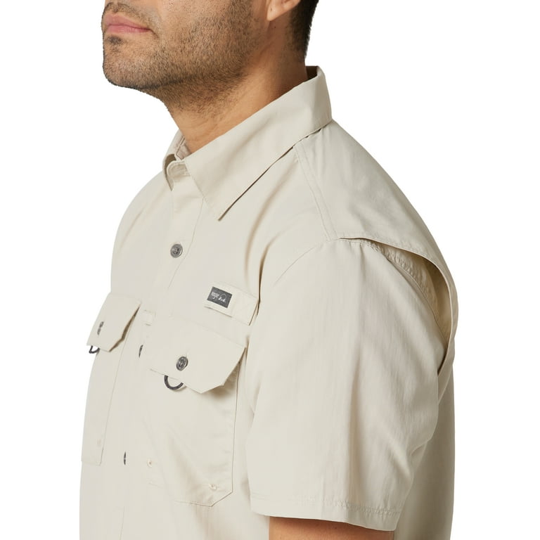 Wrangler Men's Outdoor Short Sleeve Fishing Shirt with UPF 40 Protection, Sizes S-5xl, Size: Small, Beige