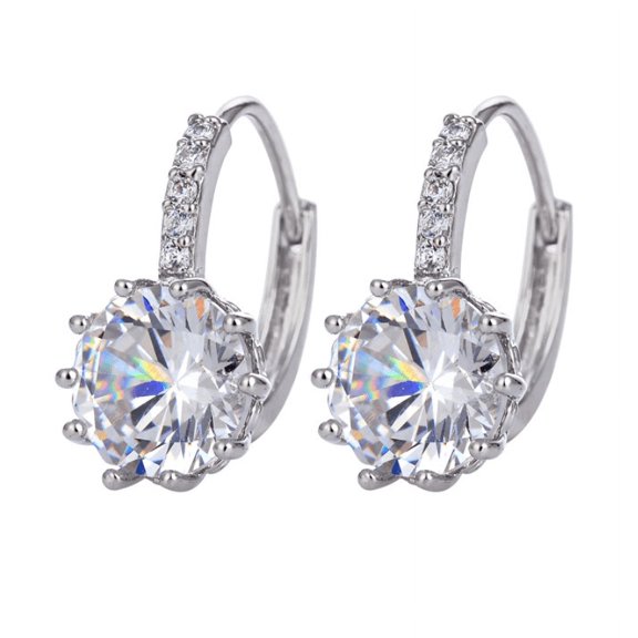 Pretty 3.5CTW CZ Diamond Solitaire Hoop Earrings
