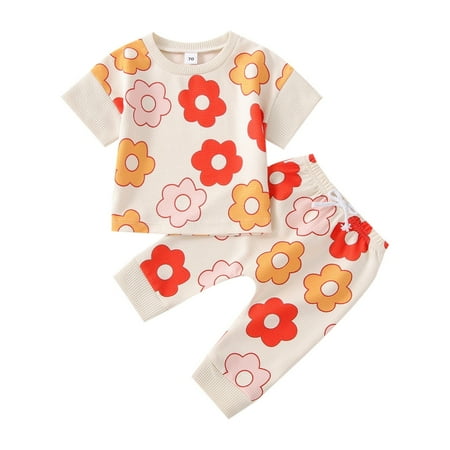 

HIBRO 2022 Cute Baby Girls Clothing Toddlers Summer Creative Flower Printing Patch Round Collar Short Sleeve Tops+Shorts Set Tracksuit Teen Girls Little Girl Fall Clothes