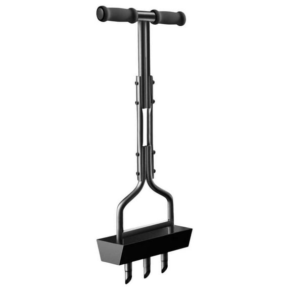 3 Tine 38 in. Lawn Aerator Coring Tool with Soil Core Tray, Manual Garden Plug Aerator for Grass Aeration, Black Handle