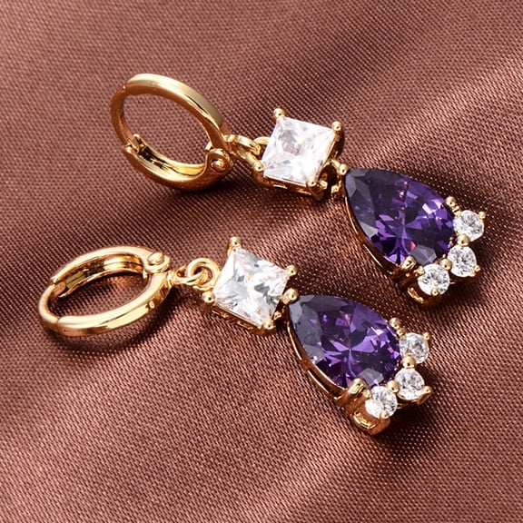 TEHAUX 1 Pair Crystal Inlaid Earrings Simple Multilateral Purple Jewelry Decor for Women Anniversary Celebration