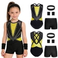 thumbnail image 2 of Aislor Girls Tank Unitards With Shorts Headband Gymnastics Leotard Athletic Ballet Dance Bodysuit Training Outfits Yellow 10, 2 of 7