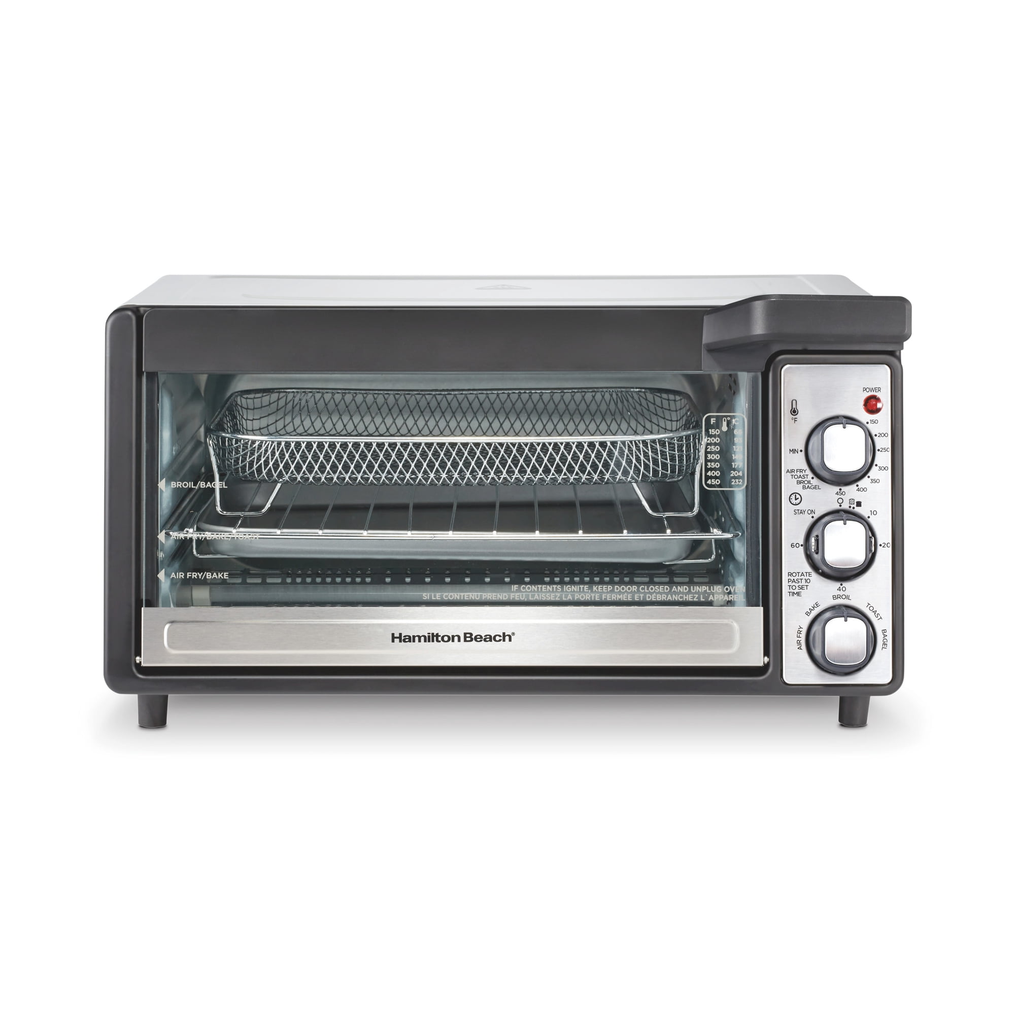 Hamilton Beach 6 Slice Sure-Crisp Air Fry Oven with Easy-View Window, Silver with Black and Stainless Steel Accents