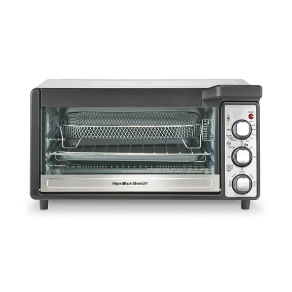 Hamilton Beach 6 Slice Sure-Crisp Air Fry Oven with Easy-View Window, Silver with Black and Stainless Steel Accents, 31480