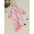 thumbnail image 3 of nvzhuang Baby Girls Rompers Infant Christmas Flower Print Zipper Long Sleeve Bodysuit with Headband Newborn Jumpsuits for Winter, 3 of 9