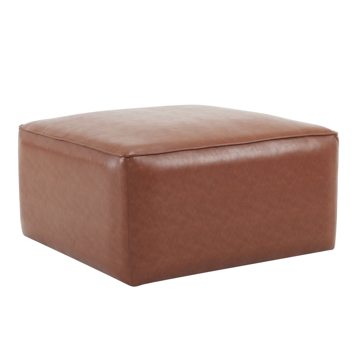 Upholstered Square PU Leather Ottoman, Brown