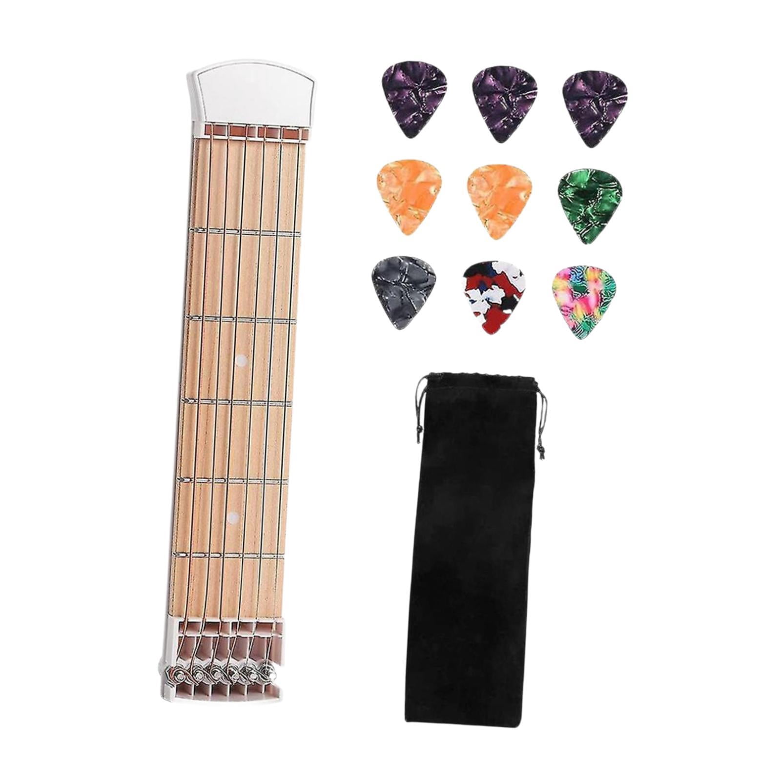 Dualoai Pocket Guitar Mini Useful for Beginner for Home Travel 6 Strings Fingerboard White