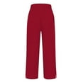 thumbnail image 5 of Womens Pants Women Solid Straight Solid Elastic Pants Long Drawstring Linen Women Waist Cotton Casual Button Slit Trouser Legs Pants Casual Pants Women, 5 of 5