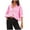 Pink, variant on Women's Shirts Ruffle Trim 3/4 Sleeve Button Down Crop Tops Fashion Loose Striped Summer Blouses
