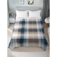 thumbnail image 2 of Twin Size Flat Sheet Only, Blue Brown Plaid Soft Brushed Microfiber Bed Sheets, Modern Abstract Striped Gingham Checked Hotel Quality Breathable Bedding Top Sheet, Easy Care, 66"x96", 2 of 9