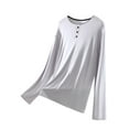 thumbnail image 1 of Dsseng Hauts de Sommeil pour Femmes Amples Simples Blouse Unie à Boutons pour Femmes Confortable Décontractée à Manches Longues Col Ras du Cou Haut de Pyjama pour Femmes, 1 of 4