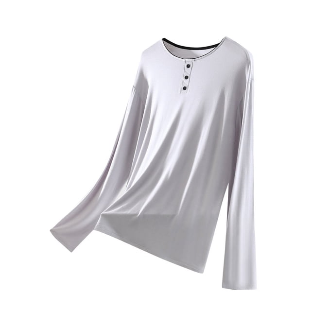 Dsseng Hauts de Sommeil pour Femmes Amples Simples Blouse Unie à Boutons pour Femmes Confortable Décontractée à Manches Longues Col Ras du Cou Haut de Pyjama pour Femmes