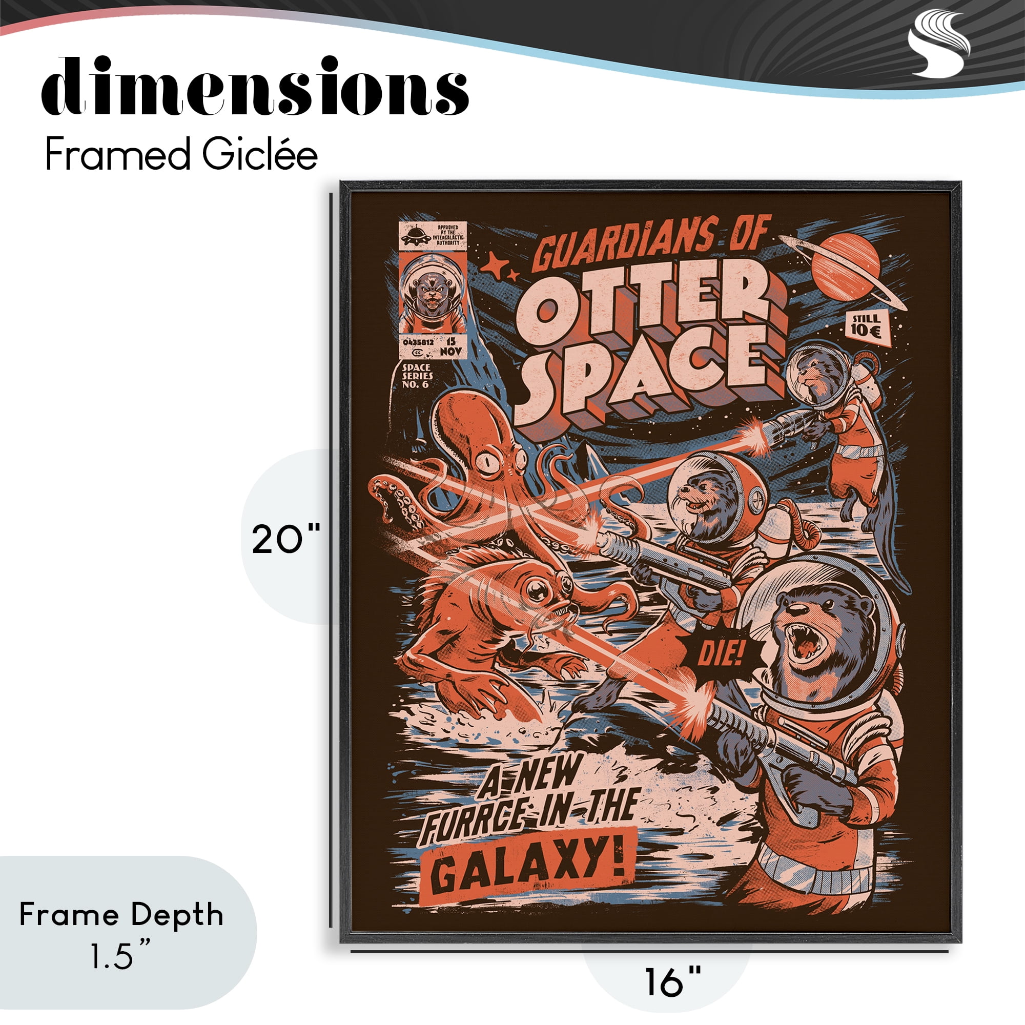Stupell Industries Guardians Of Otter Space Retro Black Framed Giclee Art, design by EduEly Designs